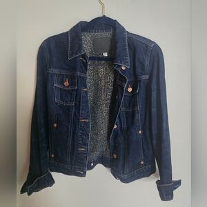 GUESS Dark Blue Jean Jacket With Cheetah Print